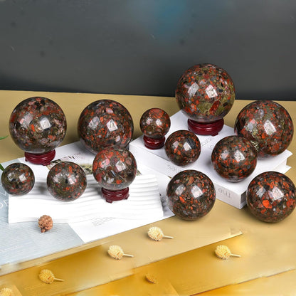 JIC Gem Brazilian Red Agate Crystal Sphere Large Gemstone Sphere Red Healing Crystal Ball with Display Stand Home Decor Meditation Grid Energy Balance (90-100mm)