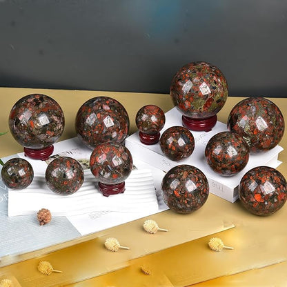 JIC Gem Brazilian Red Agate Crystal Sphere Gemstone Sphere Red Crystal Ball with Display Stand Home Decor Meditation Grid Energy Balance (50-60mm)