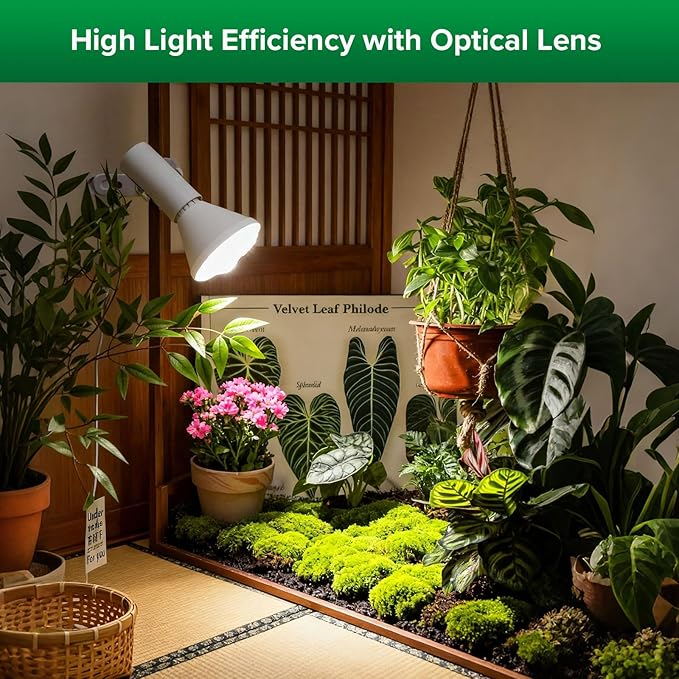 SANSI Grow Light Bulbs, 24W Grow Lights for Indoor Plants Full Spectrum(200 Watt Equiv), IP54 Waterproof Grow Light with Optical Lens for High PPFD, Energy Saving Plant Light Bulb, E26 Base