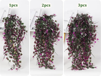 RECUTMS Artificial Hanging Plants Fake Ivy Plant Faux Plants Hanging UV Resistant Artificial Plants for Outdoor Garden Porch Decor Indoor Table Wall Room Office Decoration(Fuchsia)
