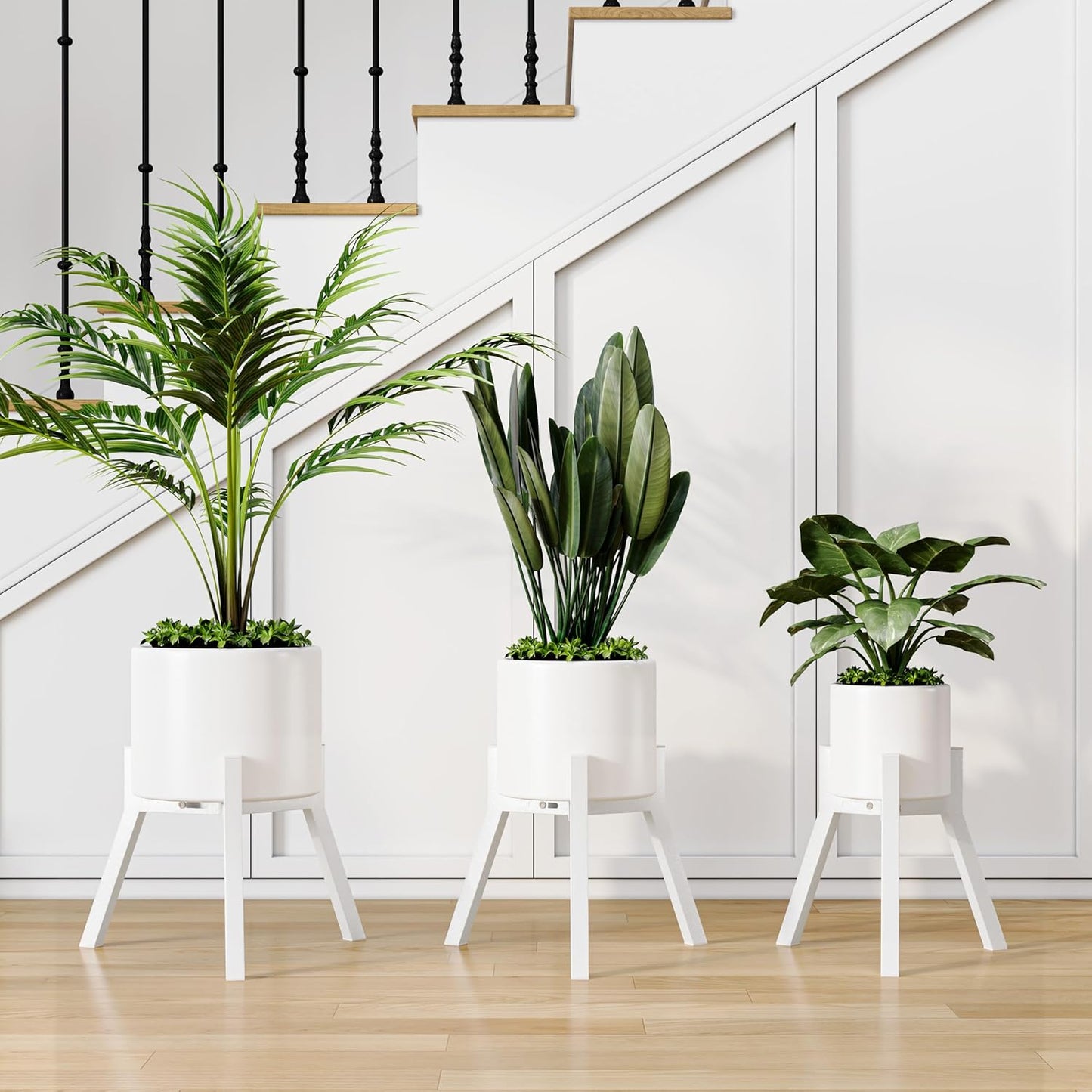 Adjustable Plant Stands Set of 2, Metal Modern Small Plant Holder, Heavy Duty Stable Flower Holder Stand Rack for 10-16 Inch Indoor Outdoor Corner Living Room Balcony Office White PS-007WH-2