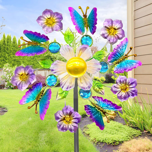 40" Solar Butterfly Wind Spinners Garden Stake, Solar Wind Sculpture Yard Art Decorations for Lawn,Patio&Yard & Garden Decor, Metal Whirligigs Wind Spinners Outdoor
