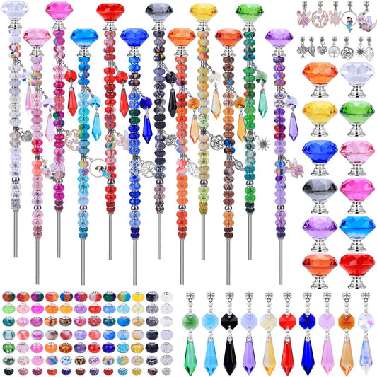 VICTLOV Crystal Suncatcher Making Kit, European Large Hole Beads, Snowflakes, Butterflies, Glass Balls for Garden Decoration, DIY Outdoor Hanging Ornaments (407Pcs Diamond+Pendant C)