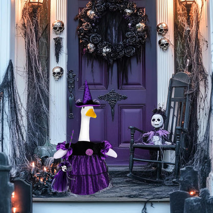 Halloween Goose Outfit Porch Witch Goose Clothes for 23'' Cement Plastic Geese Costume for Yard Lawn Outdoor Garden Patio Statue Holiday Decor