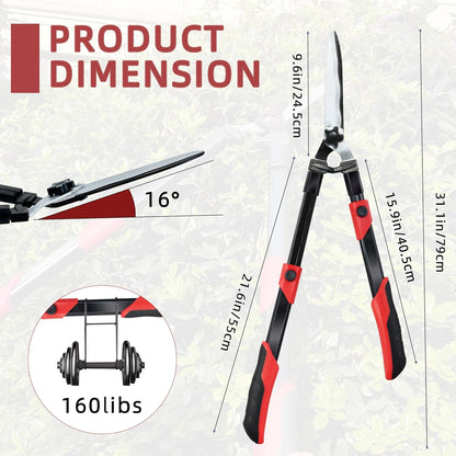 Hedge shears, Extendable 26"-32" Hedge Clippers with Sharp Wavy Blade, Manual Hedge Trimmer for Trimming Borders and Shaping Shrubs, Garden Shears Pruner for Lawn and Yard Tools