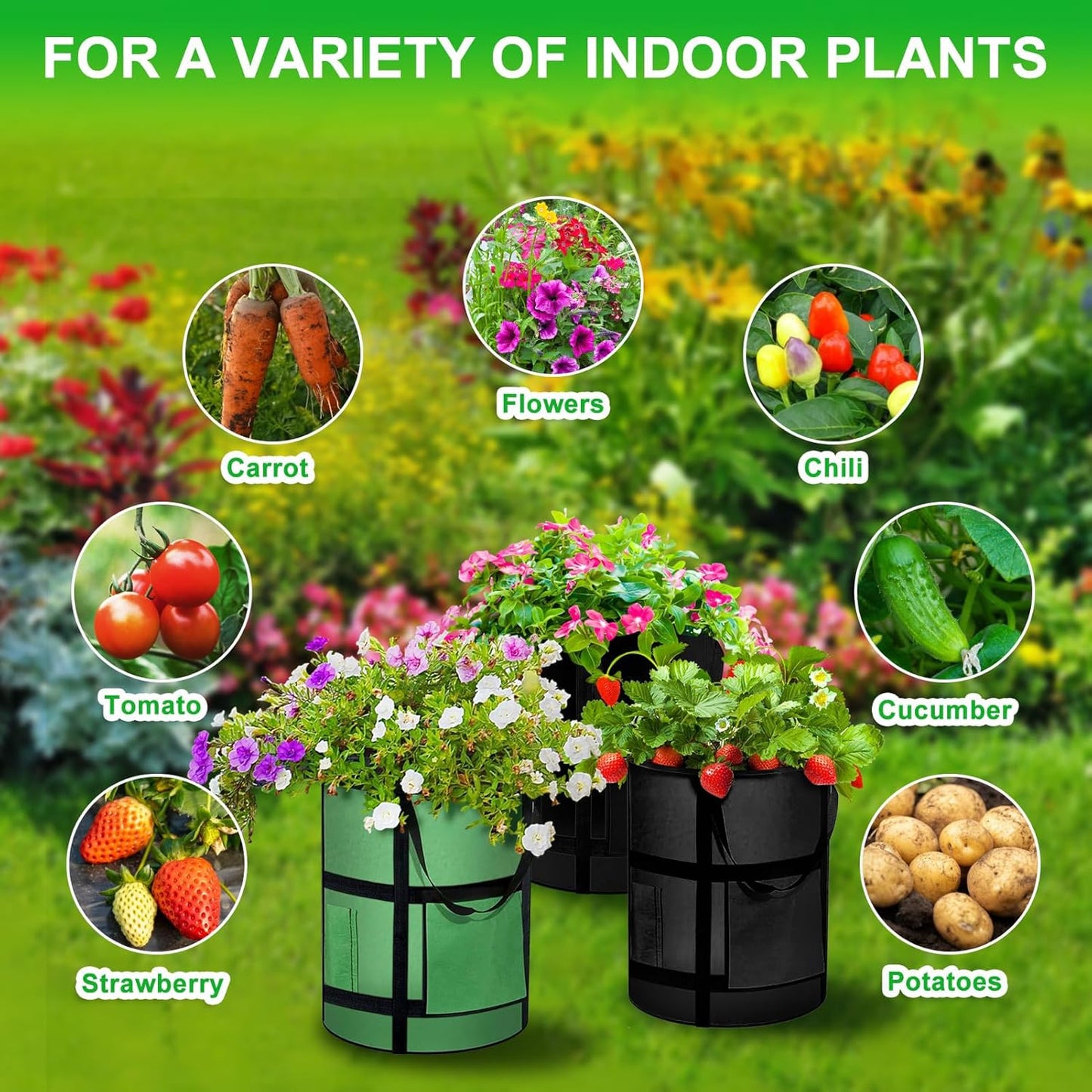 7 Gallon Potato Grow Bags with Viewing Window, 300G Nonwoven Garden Planting Pots, Heavy-Duty Surround Handles for Gardening Supplies (2Pack Grow Bags)