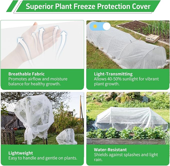 Plant Covers Freeze Protection, 10x33ft Green Frost Blanket for Winter, 1.23 oz/yd² Fabric, Premium Frost Protection Cover, Breathable Garden Row Covers for Outdoor Plants