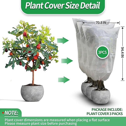 Avalution Plant Covers Freeze Protection, 3 Packs Frost Cloths for Outdoor Plants, 95" X71" Reusable Frost Blankets, 2.2oz Tree Cover Freeze Protection Drawstring Bags for Potted Shrub