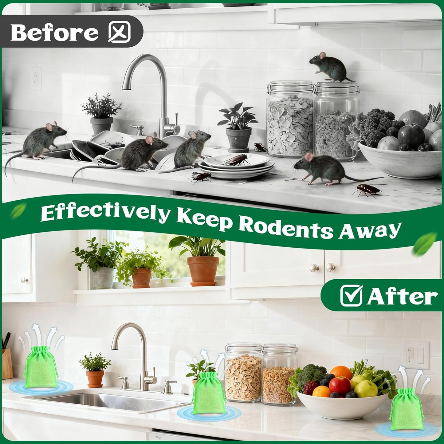Mouse Repellent Pouches, 24PCS Peppermint Oil to Repel Mice and Rats, Rodent Repelling Packs, Natural Rat Deterrent, Indoor & Outdoor Use, Family & Pet Safe
