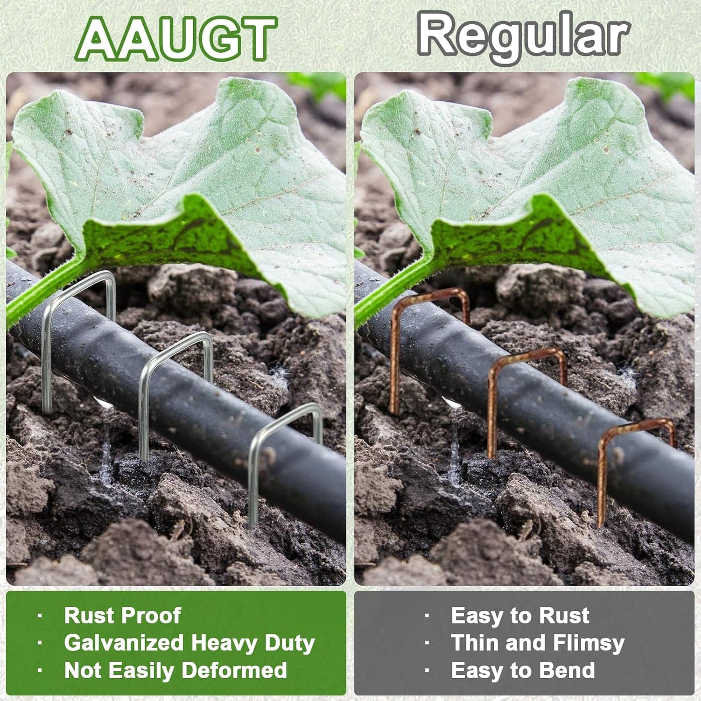 AAGUT 100 Pack 6 Inch Landscape Staples 11 Gauge Garden Staples, Galvanized Heavy Duty U-Shaped Sod Pins,Yard Ground Lawn Fence Stakes for Weed Barrier Fabric Irrigation Tubing