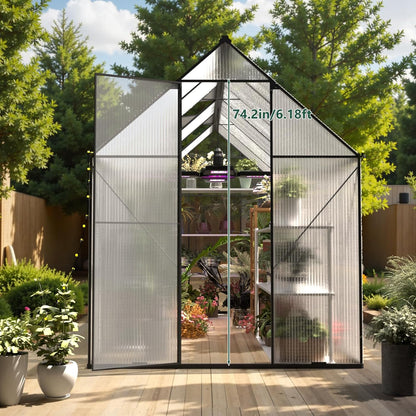 Green House for Outside, Greenhouse for Outdoor, Backyard Green House, Walk-in Garden Greenhouse, Heavy Duty Polycarbonate Greenhouses 6x12