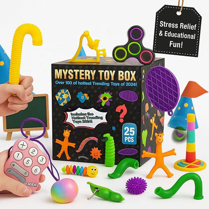 25-Piece Fidget Toy Variety Pack for Kids – Sensory Toys Bulk Set with Stress Balls, Pop Tubes, Squishies & More – Classroom Prizes, Party Favors, and Gifts for Boys & Girls