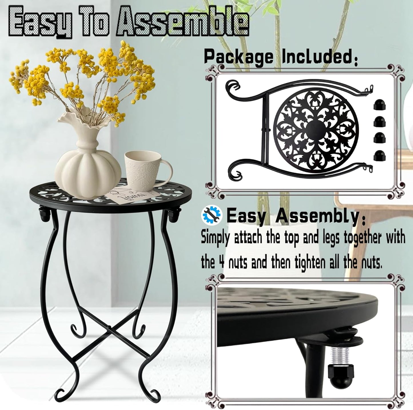 Plant Stand Indoor Outdoor, Metal Plant Stand for Indoor Plants Iron Art Flower Pot Holder Stand Decoration Shelf Racks for Single Planter Use in Garden Patio Corner 2 Pack