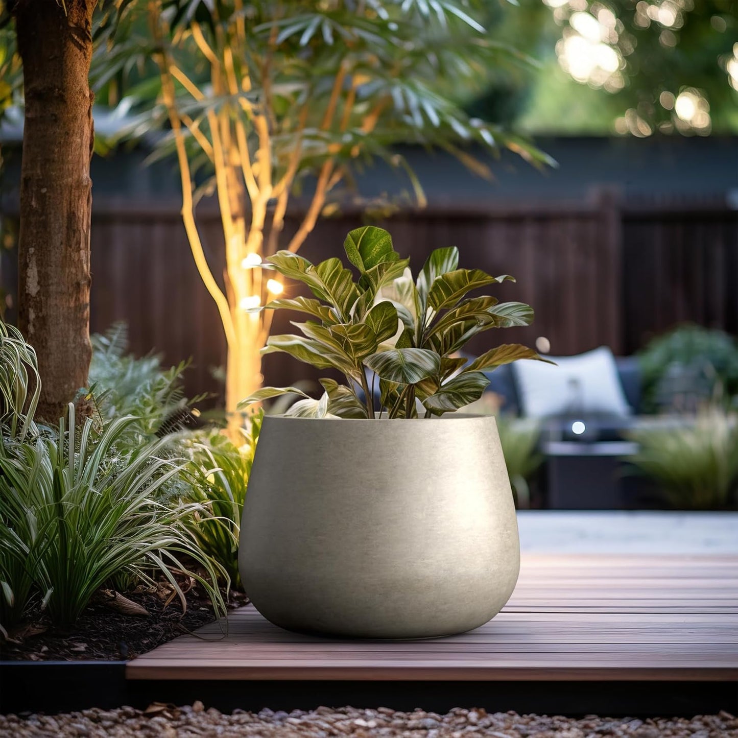 Kante Curva Series Planter, 21.3 Inch Round Concrete Plant Pot with Draiange Hole and Rubber Plug, Suitable for Indoor Plants, Home, Garden, Patio, Weathered Concrete