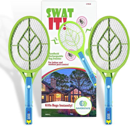 SWAT IT! Handheld Bug Zapper Racket, Rechargeable Electronic Fly Swatter Zapper, 4000 Volt, USB Charging Cable, 2 Pack (Mini)