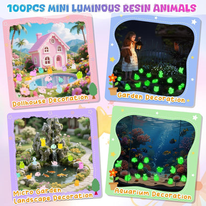 100PCS Mystery Bag Mini Resin Animals,Mini Glow in The Dark Animal Resin Models,Mystery Resin Animals Blind Bag Small Luminous Farm Ocean Figures Collectible Mini Animals,Random Design