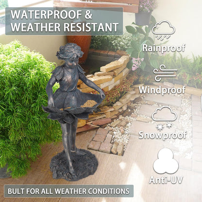 Outdoor Garden Statues - Bird Bath & Feeder Combo - Standing Angel Fairy Statues, 14.25*12.25*28.75 Inch