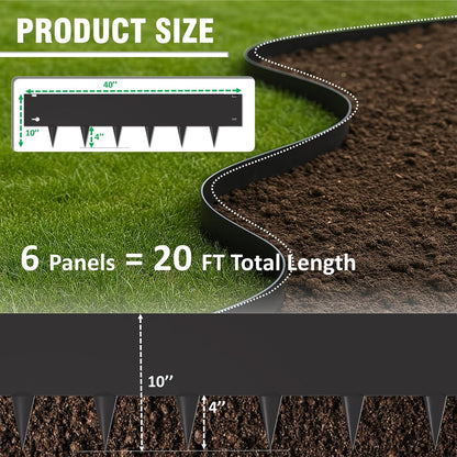 40"x10" Metal Landscape Edging, 6-Pack (20ft Total) – Rustproof Galvanized Steel Garden Border, Lawn & Flower Bed Edging, Decorative Hammer-in Outdoor Landscaping Border for Yard, Pathways & Driveways