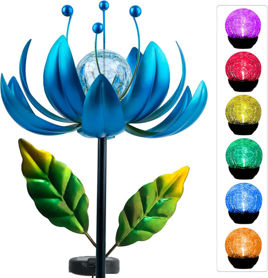 Solar Wind Spinner, 38 Inch Metal Stake Yard Spinners,Solar Powered Multi-Color LED Glass Ball with