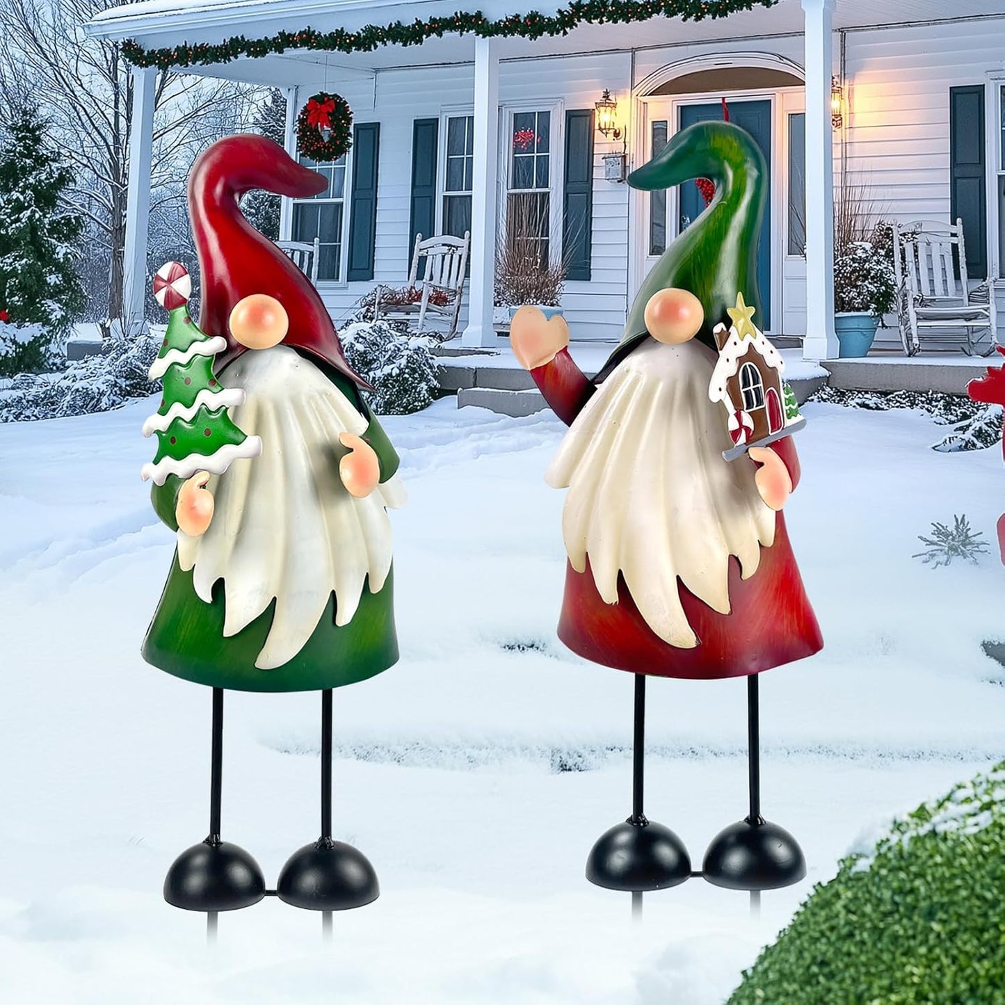 HONGLAND Outdoor Christmas Decorations, 2 PCS Metal Gnome Yard Art Christmas Gnomes 18 Inch Gnome Xmas Decorations for Outside Holiday Lawn Patio Yard Garden Decor