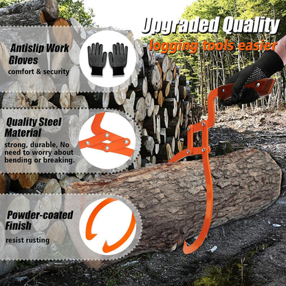 Log Tongs Grabber 12", 440LBS 2 Claw Logging Skidding Tongs Grapple Lifting, with Handle Non-Slip Grip Hook, Dragging Carrying Logging Tool Equipment