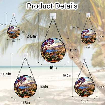 Stained Glass Window Hanging Retro Wildflowers Lake Mountain Scenery 9.8" - Suncatcher Door Garden Sun Catcher Home Decor Birthday Christmas for Mom Men Woman Friend