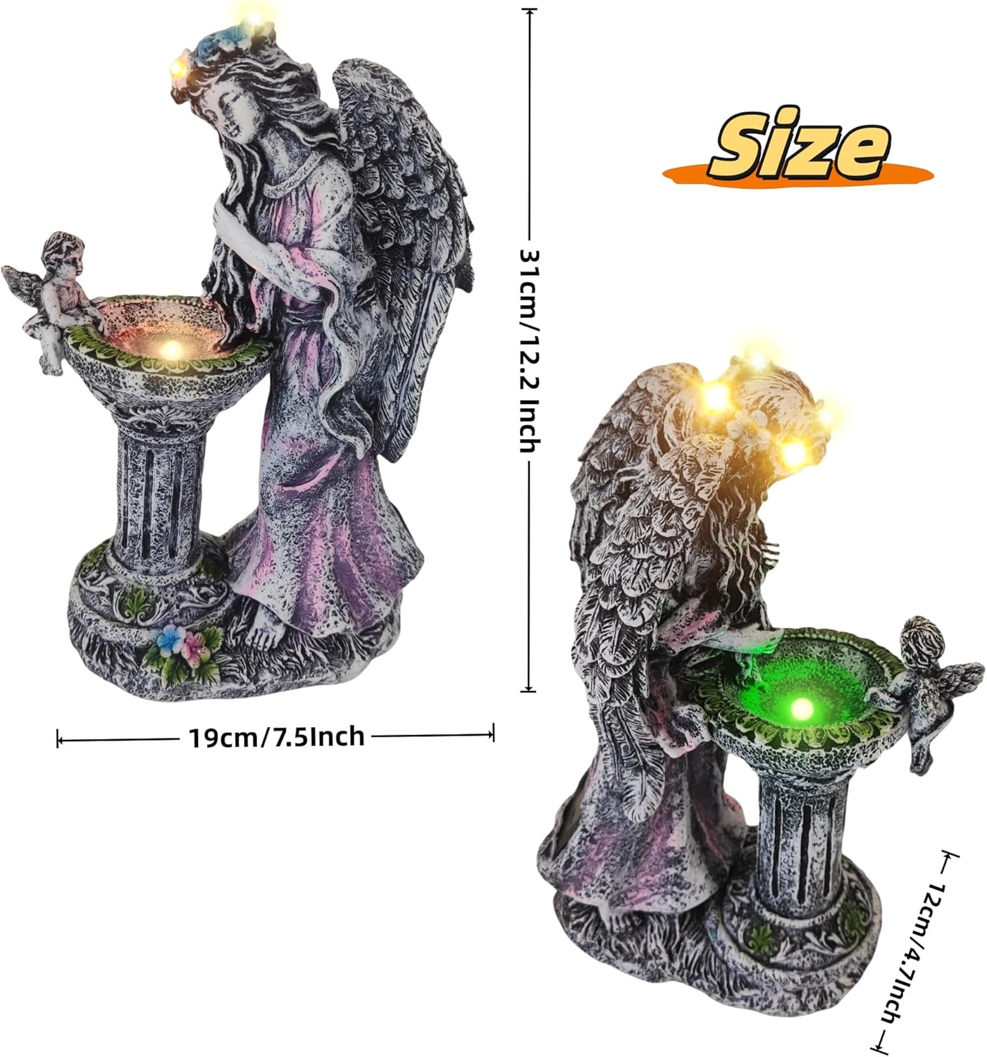 Solar Angel Figurine Lights Outdoor Waterproof Garden Statue with Color Changing Birdbath Fountain, Fairy Garden Decor for Outside Yard Patio Porch, Housewarming Gifts for Thanksgiving Christmas
