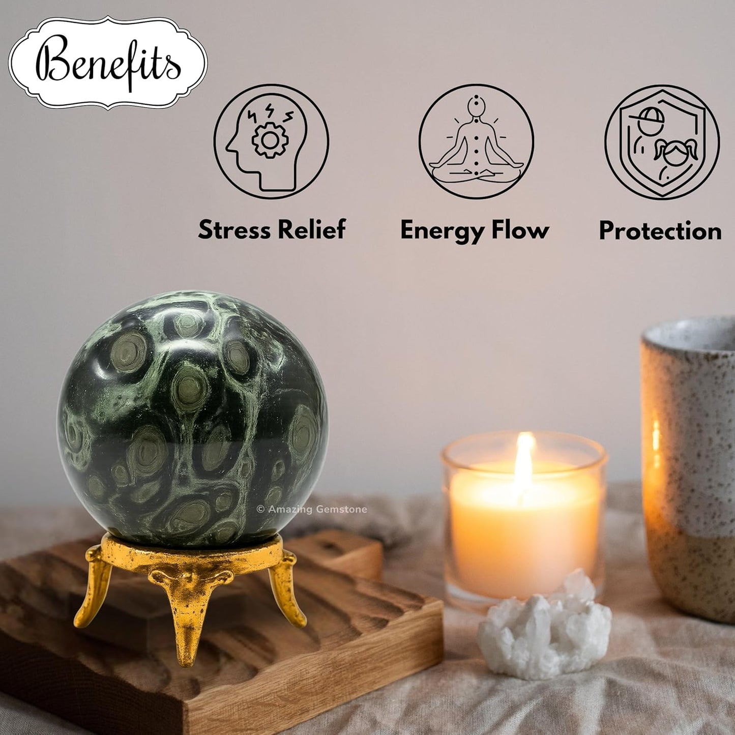 Amazing Gemstone Kambaba Jasper Crystal Ball with Stand - 2 Inches Crystal Sphere Meditation Balls for Witchcraft and Decorative Balls