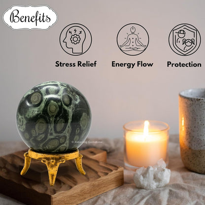 Amazing Gemstone Kambaba Jasper Crystal Ball with Stand - 2 Inches Crystal Sphere Meditation Balls for Witchcraft and Decorative Balls