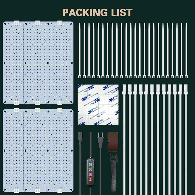 60W Ultra-Thin Panel Full Spectrum Grow Lights, 1152 LEDs Growing Light for Indoor Plants with Daisy Chain Function, Grow Lights for Seed Starting with 4/8/12H Auto On/Off Timer (6pcs)