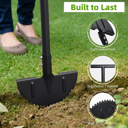 Edger Lawn Tool, Heavy Duty 49 Inch Border Edger with Half Moon Sharp Blade, T-Grip, Wide Footplate, Saw Tooth Rustproof Manual Lawn Edger for Landscaping, Yard,Garden, Sidewalk, Flower Beds