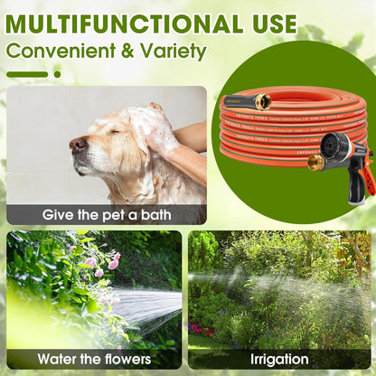 Heavy Duty Garden Hose – 5/8 Inch Flexible, Lightweight Hybrid Hose with 600 PSI Burst Pressure, Swivel Handle, and Durable Copper Male/Female Fittings (Orange with hose sprayer, 50FT)