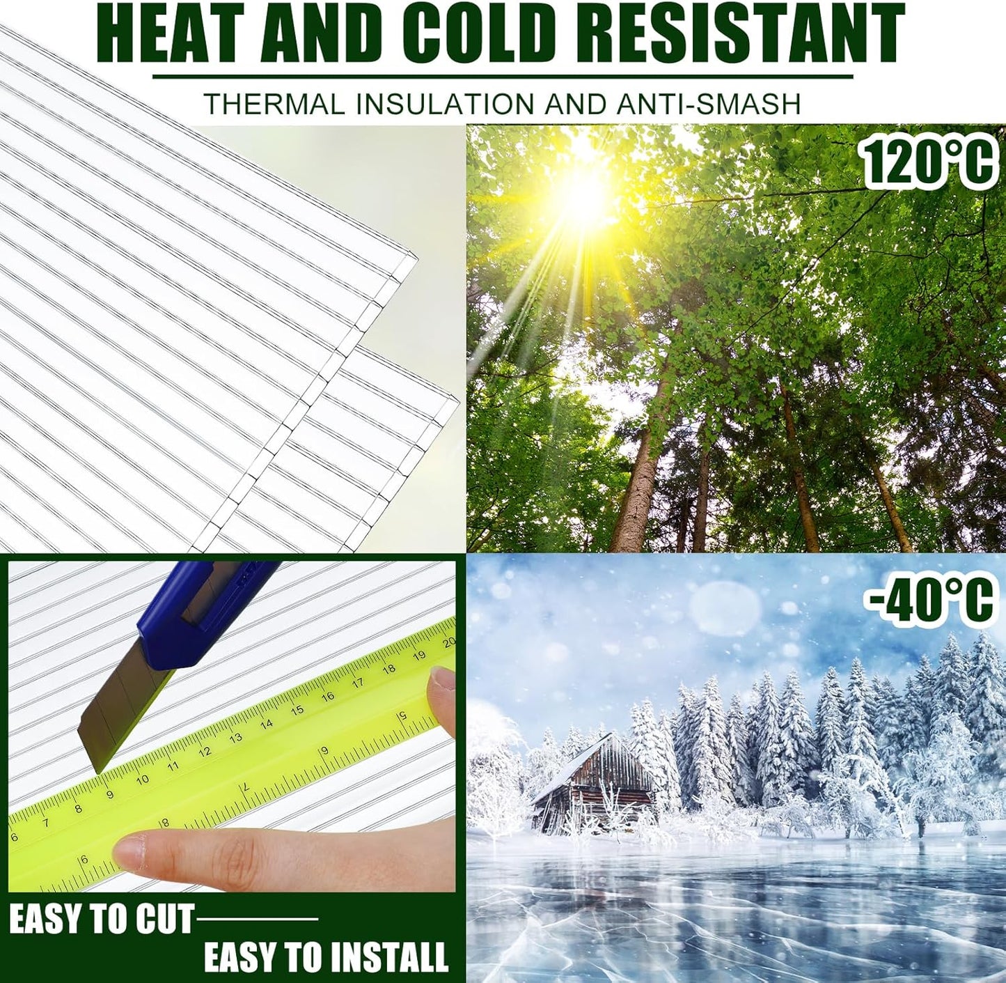 Tatuo 24 Pack 4' X 2' X 0.16'' Polycarbonate Greenhouse Panels Polycarbonate Sheets Twin-Wall Roof Panels Waterproof UV Protected Clear Corrugated Plastic Roofing for Greenhouse Replacement