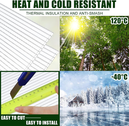 Tatuo 12 Pack 6' X 2' X 0.24'' Polycarbonate Greenhouse Panels Polycarbonate Sheets Twin-Wall Roof Panels Waterproof UV Protected Clear Corrugated Plastic Roofing for Greenhouse Replacement