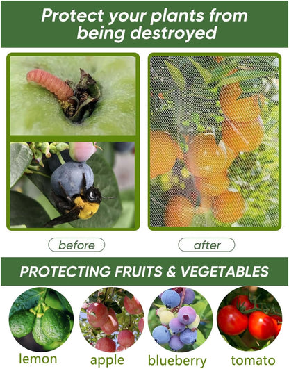 2 Pack Large Fruit Tree Netting with Zipper & Drawstring, 7.8 x 7.8 Ft Reusable Blueberry Bush Netting Cover, Durable Bird Netting for Trees, Bushes, Flowers