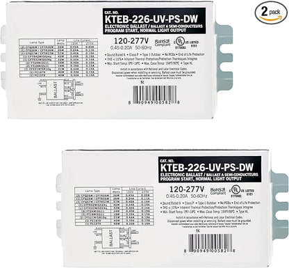 OHLECTRIC 2 Pack - Replacement for Keystone KTEB-226-UV-PS-DW | 2 Lamp Compact Fluorescent Electronic Ballast | 26 Watts & 120-277V Input | High Power Factor & Program Start | UL Listed