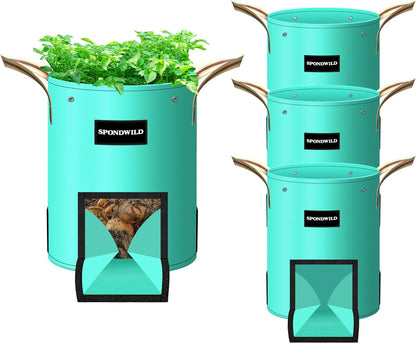 4 Pack 15 Gallon Potato Grow Bags,PE Garden Planter Bag with Breathable Screen Window Reinforced Handles for Potatoes Tomatoes Carrots Onions