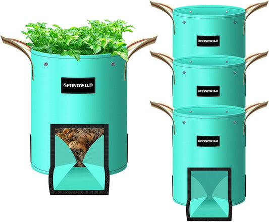 4 Pack 15 Gallon Potato Grow Bags,PE Garden Planter Bag with Breathable Screen Window Reinforced Handles for Potatoes Tomatoes Carrots Onions