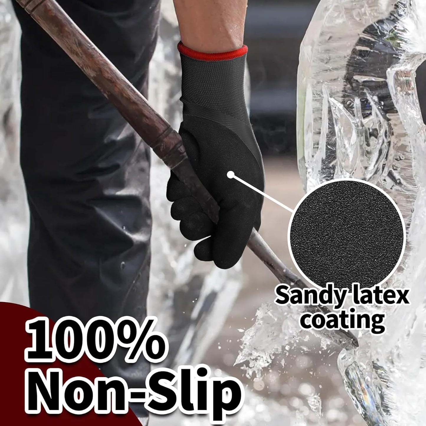 Schwer 2 Pairs Waterproof Winter Work Gloves, ANSI A2 Cut Resistant Freezer Gloves for Outdoor Cold Weather Keep Hands Warm, Thermal Insulated Gloves for Shoveling Snow, Ice Fishing, Super Grip, L