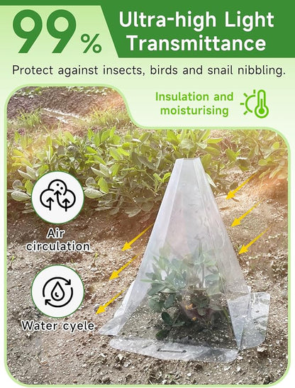 40 Pack Garden Cloches for Plants - Clear Reusable Plastic Seedling Covers with 80 Metal Stakes - Mini Greenhouse Plant Bell Covers for Frost, Sun, Pests Protection(7.8" x 11")