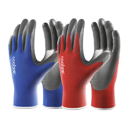 COOLJOB 10 Pairs Nitrile Dipped Safety Work Gloves with Grip, Non-slip Rubber Coated Bulk Garden Gloves for Men, Heavy-duty Oil Resistant for Truck Driver, Warehouse Box Handler, Xlarge, Red Blue