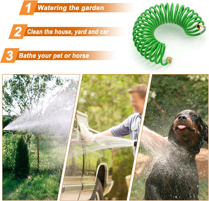 GASHER 25FT PU Recoil Garden Water Hose with 3/4"Inch Brass Fittings Retractable, Swivel Female for Boating, Pool & Spa, RV, Home and Garden（Green)