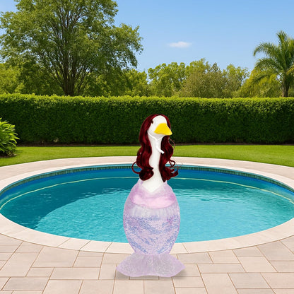 Mermaid Porch Goose Outfits with Red Wigs Colorful Mermaid Goose Costume for 23" Cute Porch Geese Statue Clothes for Summer Outdoor Patio Yard Lawn Decor