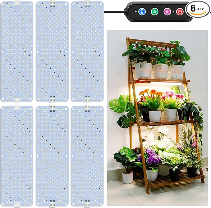60W Ultra-Thin Panel Full Spectrum Grow Lights, 1152 LEDs Growing Light for Indoor Plants with Daisy Chain Function, Grow Lights for Seed Starting with 4/8/12H Auto On/Off Timer (6pcs)