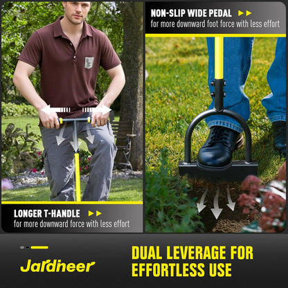Jardineer Edger Lawn Tool Long Handle, Upgraded Manual Grass Edger with Double V-Shaped Serrated Edge Blade and Wide Footplate, Edgers for Landscaping Yard Maintenance