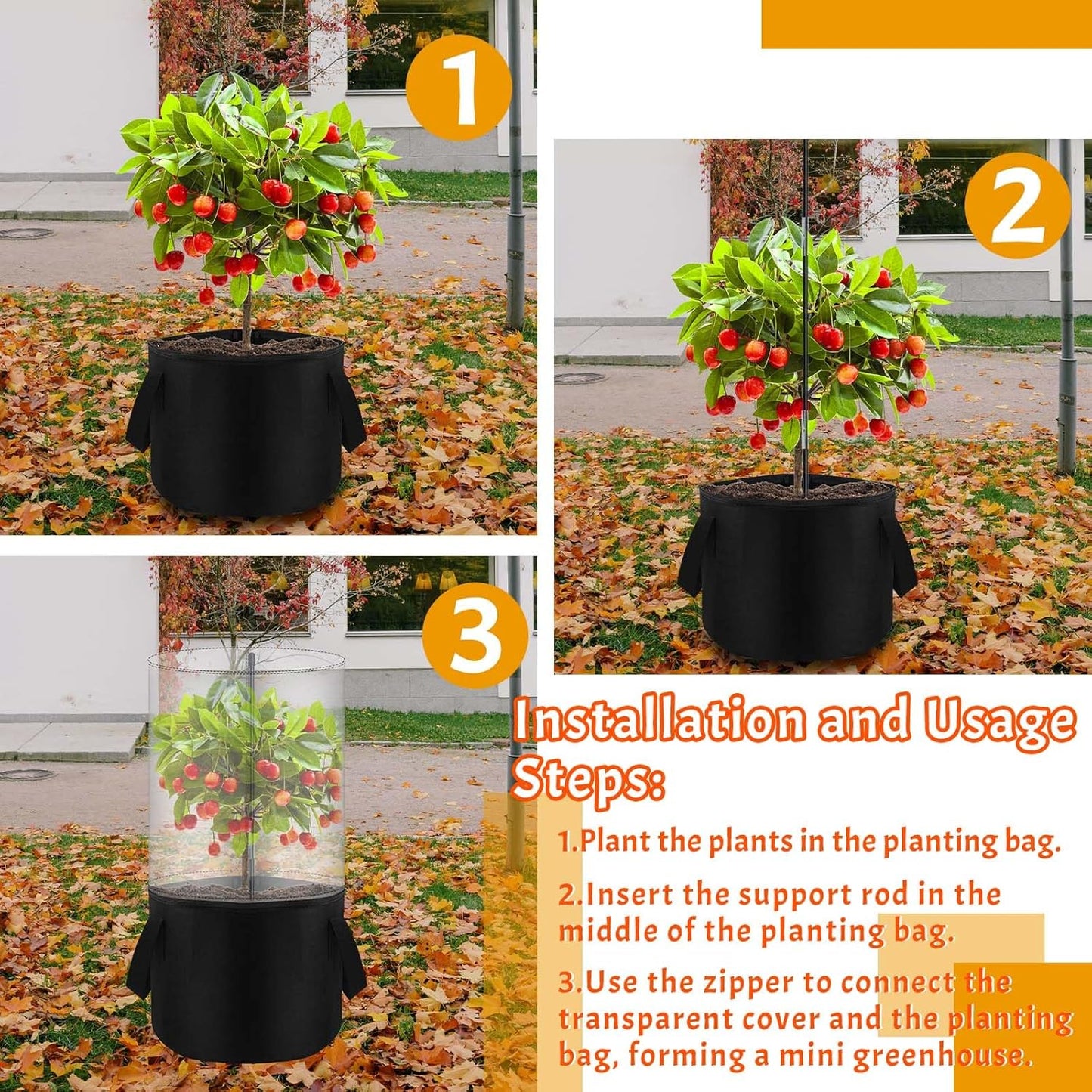 2PCS Mini Plant Greenhouse with Felt Planting Bag Round Planter Winter Garden Pot Covers Transparent Plant Frost Protection Cover with Support Rod for Outdoor Plants or Seedlings, 29.5" X 11.8"