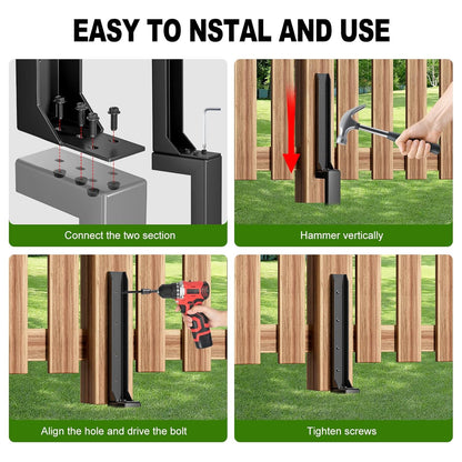 Fence Post Repair Kit，Heavy Duty Steel Fence Post Anchor Ground Spike ，Quick Fix Broken/Leaning Wood Posts with，and Fixed Fence Posts（8-Pack）