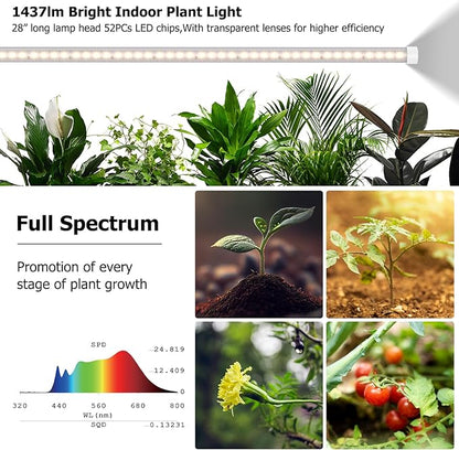 STERREN Grow Lights Stand for Indoor Plants, Full Spectrum Plant Floor Lamp for Indoor Growing, 22W LED Plant Light with 4/8/12H Timer, 47’’ Modern White Standing Grow Light for All Stages,1437lm