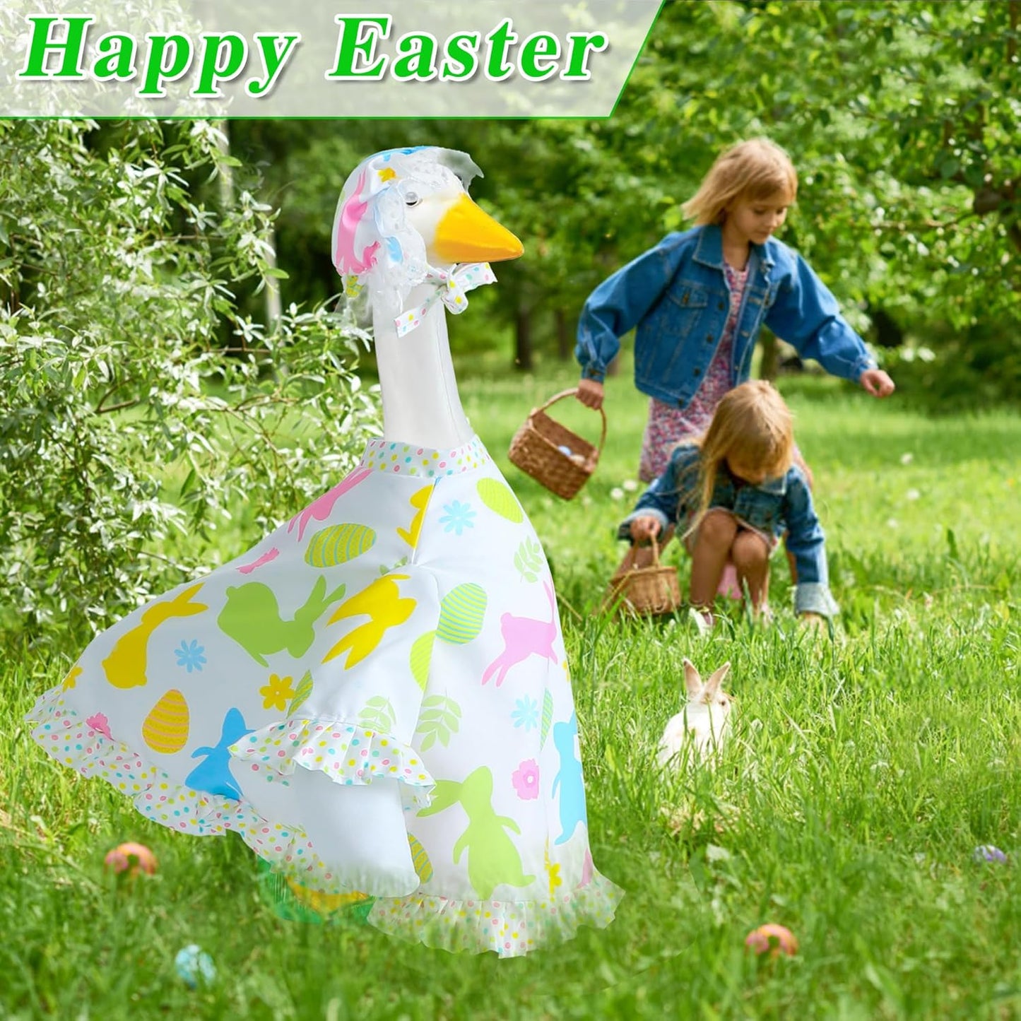 Easter Goose Outfit for 23" Cement Porch Goose Statue - Spring Outdoor Patio Yard Lawn Decoration