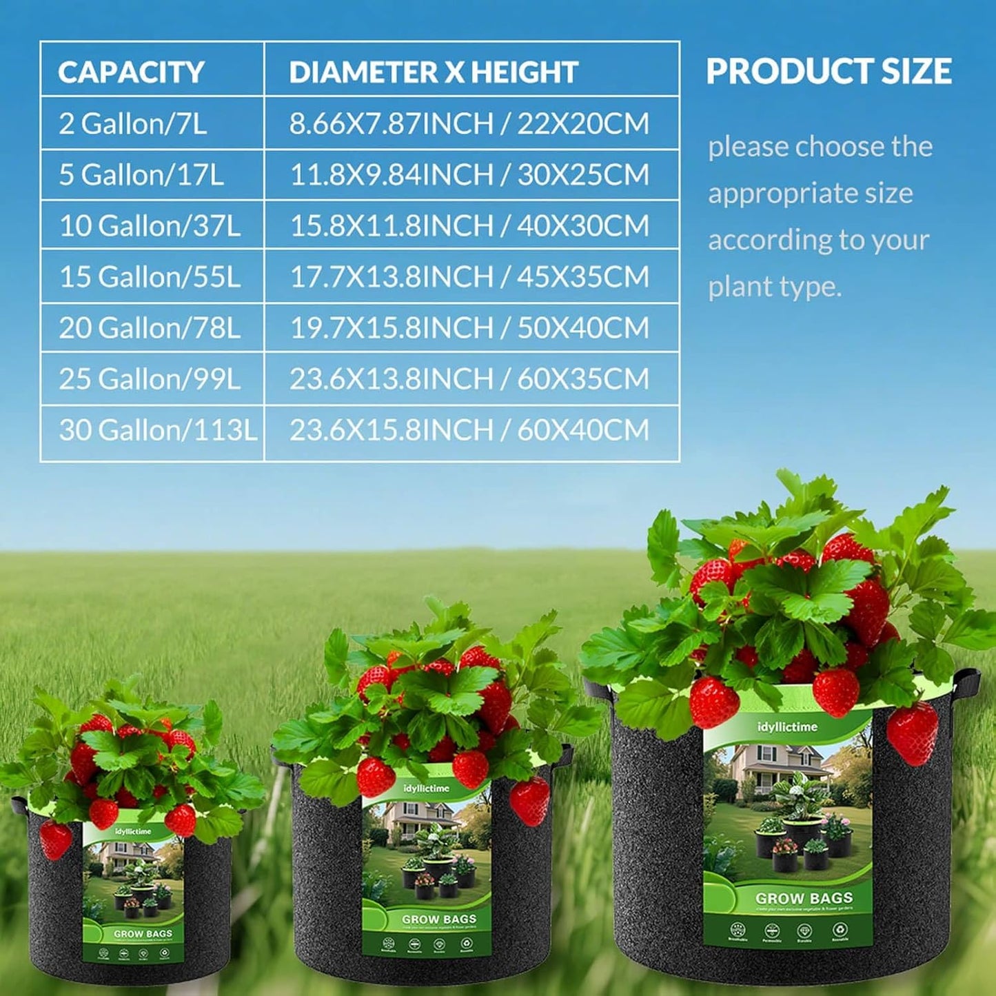 Grow Bags 6 Pack 2MM 400G More Heavy Duty Thickened Nonwoven Garden Plant Fabric Pots (Black, 5 Gallon)